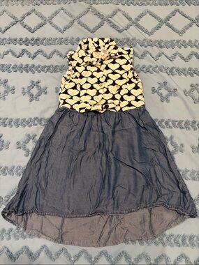 Guess Girls Heart Print Tank Dress - Black & White with Blue Chambray Skirt